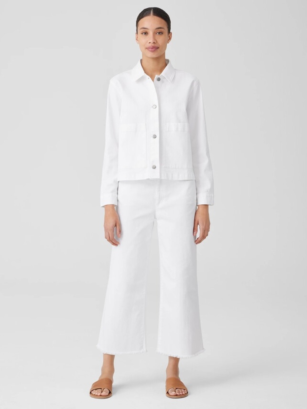 Eileen Fisher Organic Cotton White Wide-Leg Cropped Jeans Size Large